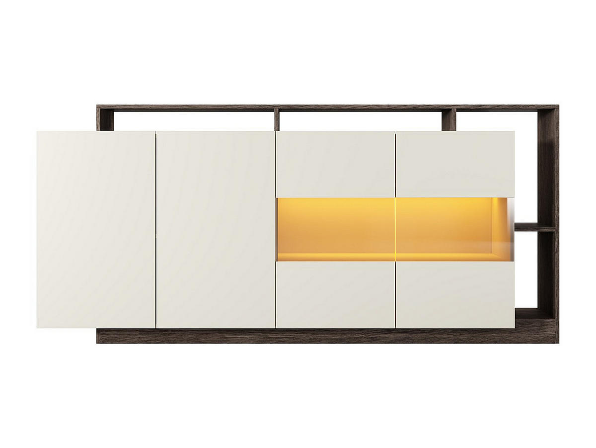 SIDEBOARD mit 4 Türen & 4 Ablagefächern - Mit LED-Beleuchtung - Beige und Natur Dunkel - IDESIA - Naturfarben, Holz (200/92.8/43.6cm) - Vente-Unique