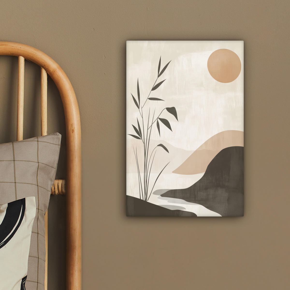 LEINWANDBILD Japandi - Landschaft - Beige 20x30 cm - Cognac, Textil (20/30cm) - MuchoWow