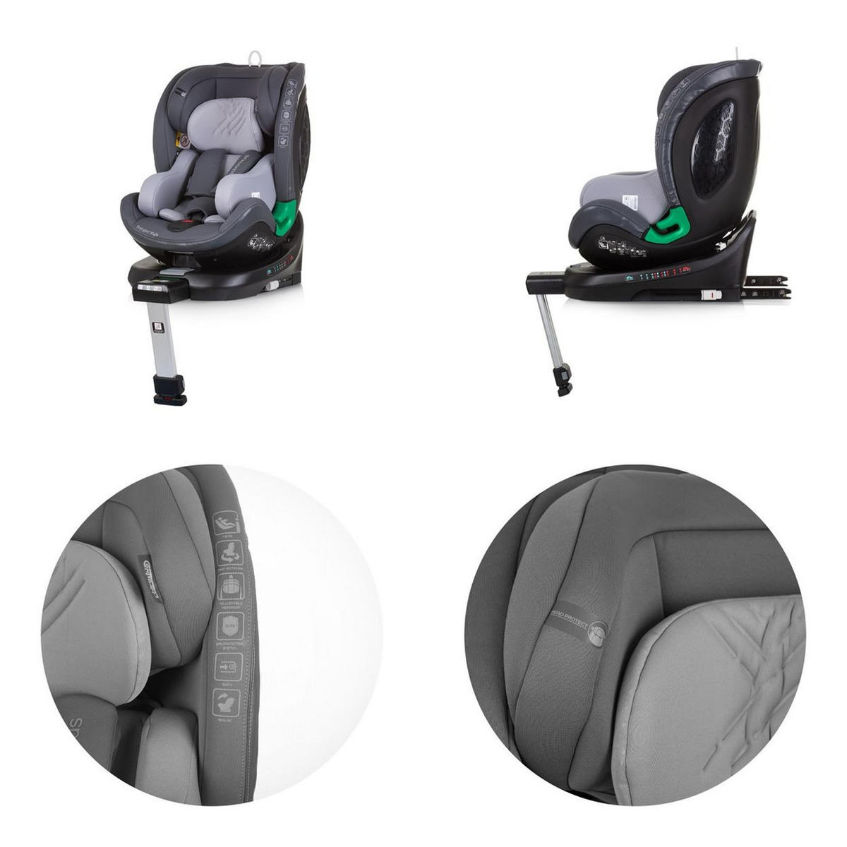 KINDERSITZ Maximus i-Size (40 - 150 cm) grau Isofix Stützbein 360° drehbar - Grau, Kunststoff (43/82/54cm) - Chipolino