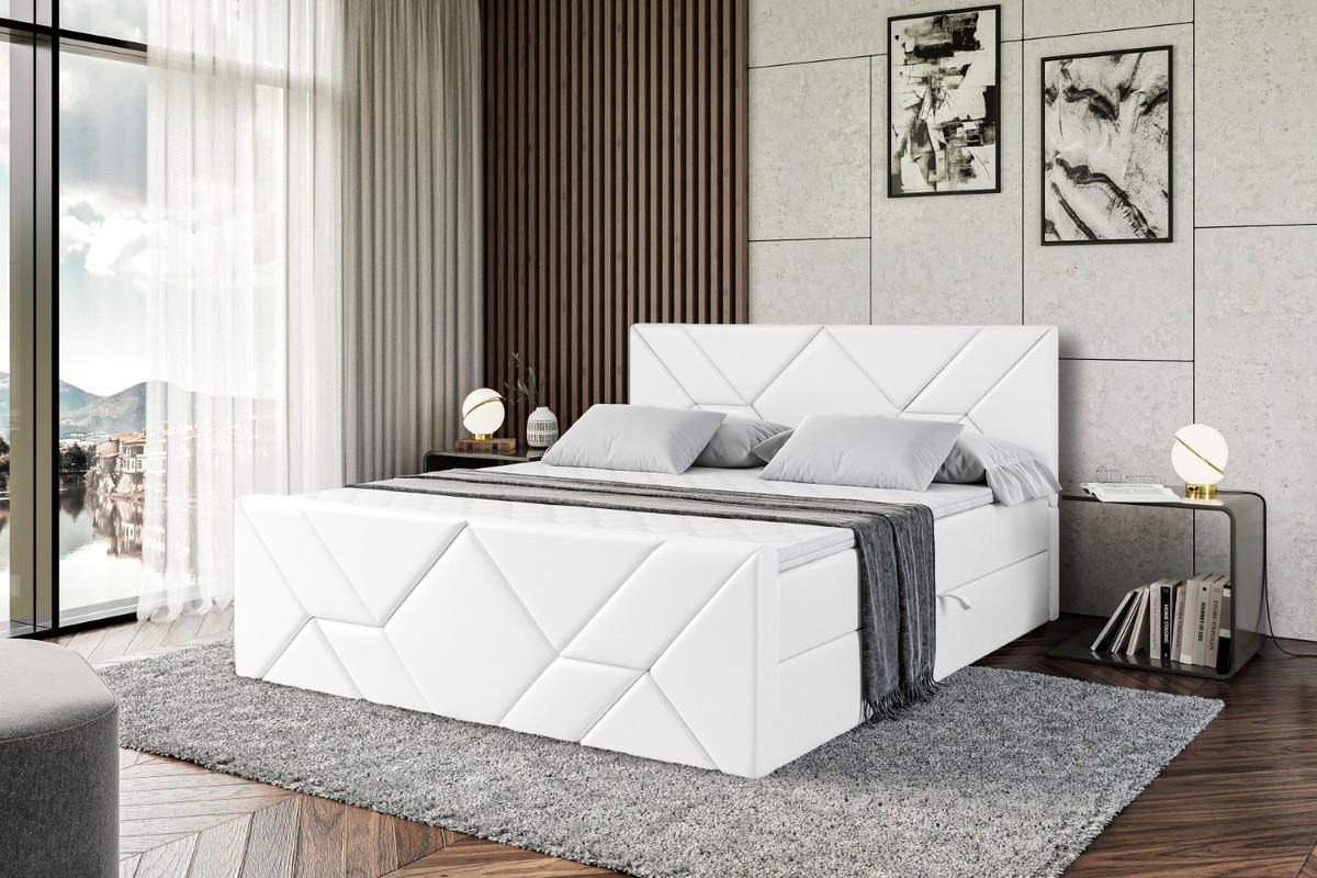 BOXBETT BARWA-Z - 160x200 cm - H4 - Weiß Hochglanz - Weiß Hochglanz, Holzwerkstoff (160/200cm) - ALTDECOR