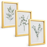 BILDER SET 3er Set - 20x30 cm Goldrahmen - Pflanzenmuster mit Grün - Goldfarben, Kunststoff (20/30cm) - TULUP