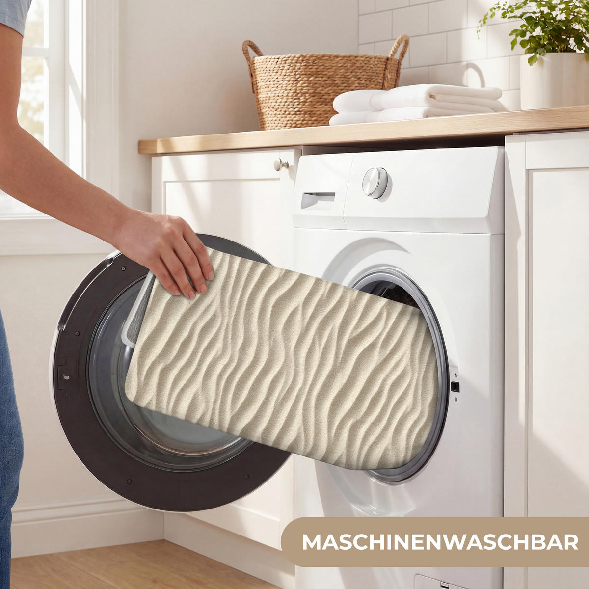 WC-VORLEGER Sand - Wellen - Beige WC Teppich 50x80 cm - Beige, Kunststoff/Textil (50/1cm) - OnlyWow