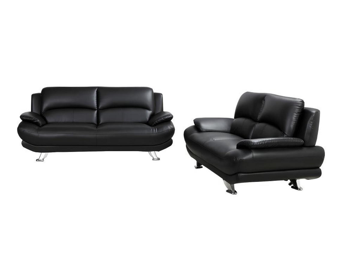 COUCHGARNITUR - 5 Personen - kunstleder - schwarz Musko - Schwarz, Leder (150/89/91cm) - Vente-Unique
