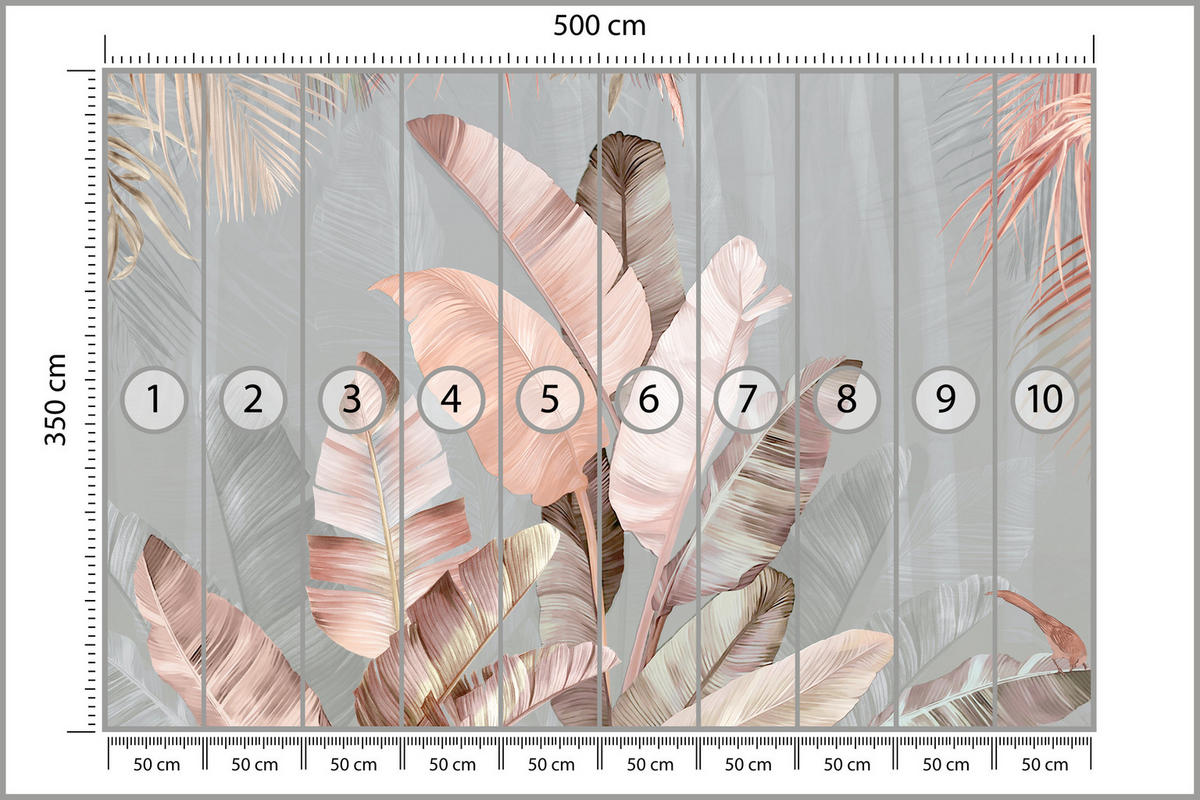 FOTOTAPETE für Esszimmer Tropische Pastell Bananenblätter 500x350 - Beige/Rosa, Papier (500/350cm) - Muralo