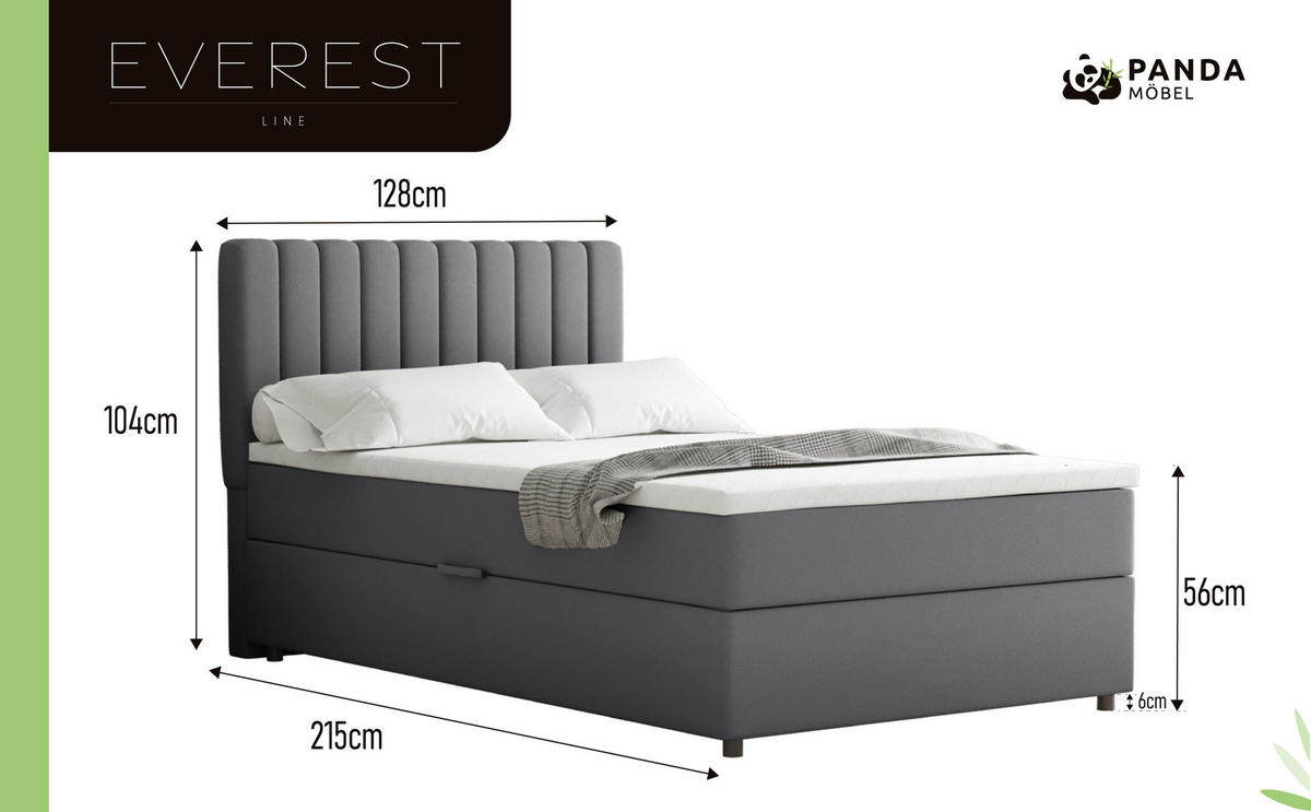 BOXBETT Everest 120 x 200 cm Einzelbett mit hochwertiger Bonell-Matratze und Topper - Grau, Holz (120/200cm) - Panda Möbel