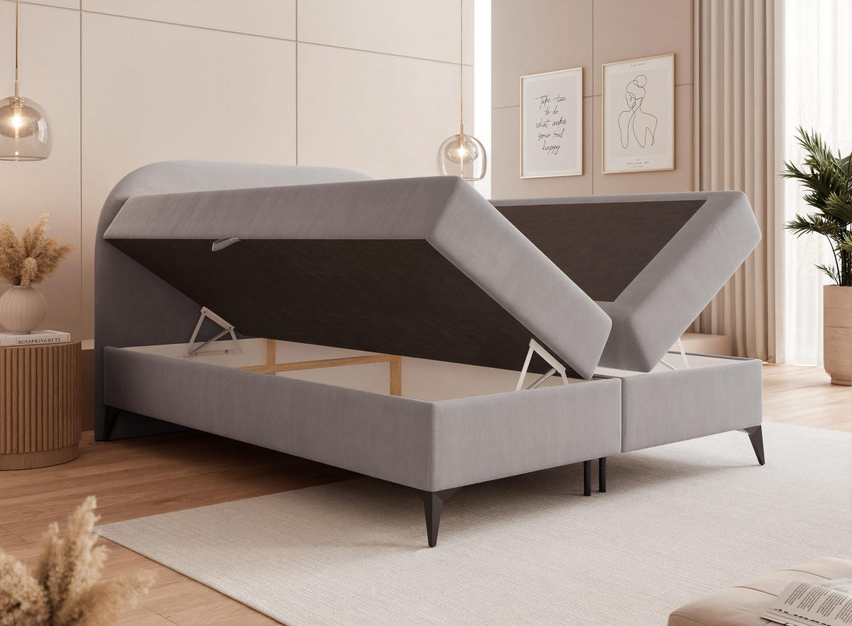 BOXBETT NOELIA 140/200 cm mit Matratze und Topper, Grau - Grau, Textil/Metall (140/200cm) - Idohome