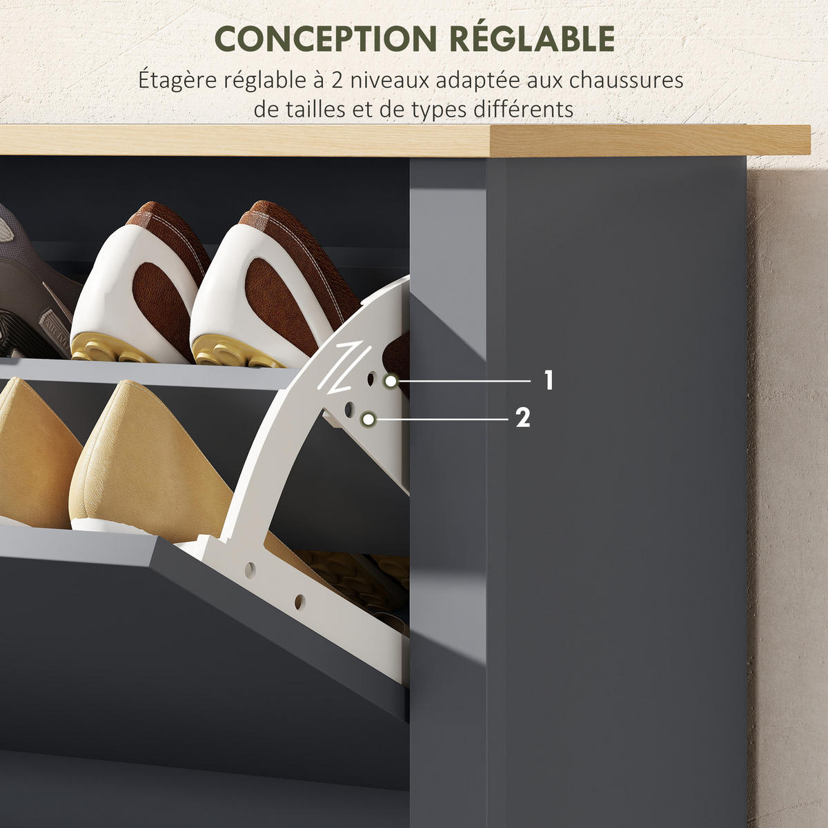 SCHUHSCHRANK Dunkelgrau Holzwerkstoff klappbar mit Fächern 1 Stück - Dunkelgrau, Holz (72/80/26cm) - PANGIVO