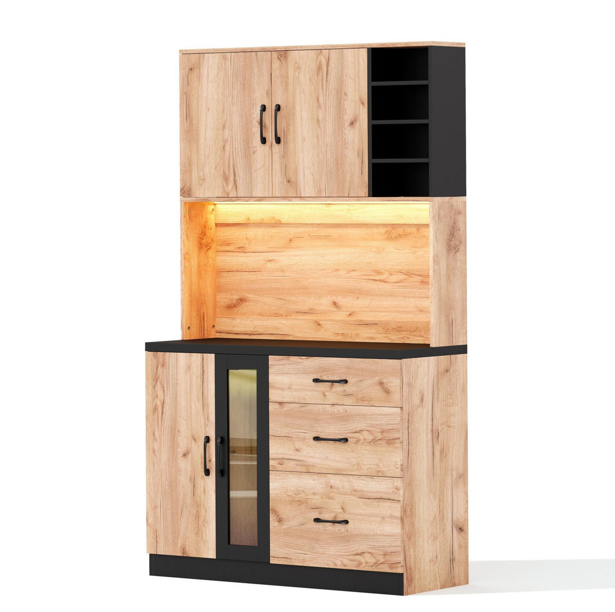 KÜCHENHOCHSCHRANK mit LED und Steckdose MDF Neutral - Braun, Holzwerkstoff (40/180/105cm) - Meubliv