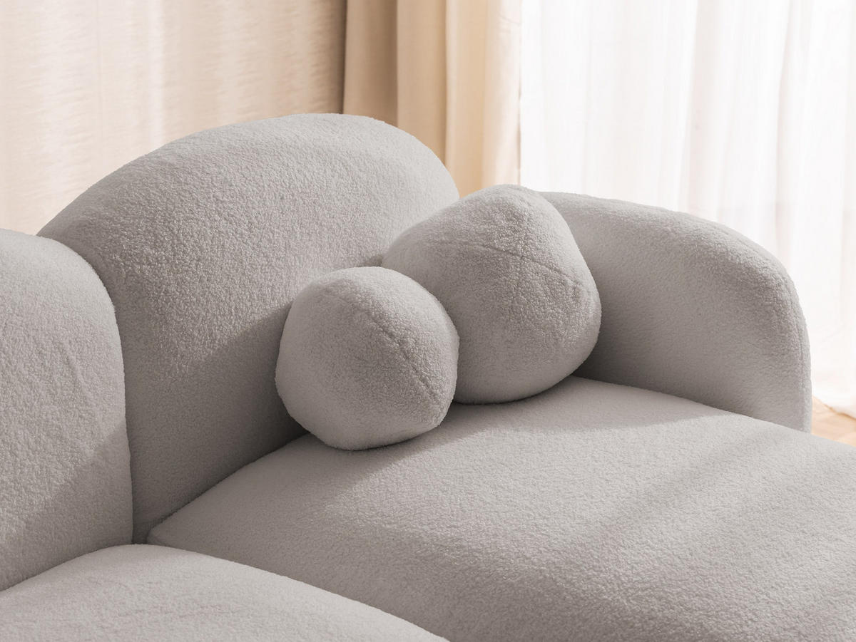 ECKSOFA Nuvola mit abgerundetem Design Hellgrau Bouclé-Stoff - Ottomane Rechts - Hellgrau/Schwarz, Holz/Kunststoff (190/146cm) - S-Style Möbel