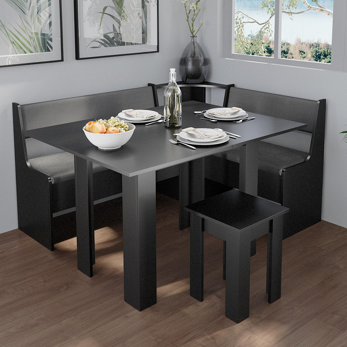 JEDÁLENSKÝ STÔL SO STOLIČKOU Roman čierna - čierna, kompozitné drevo (90/76.6/60cm) - Vicco