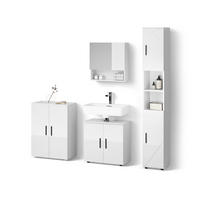 BADMÖBEL-SET Ronco Weiß Hochglanz 4 Teile, mit Hochschrank und Kommode - Weiß Hochglanz/Weiß, Holzwerkstoff (60/192/30cm) - Livinity®