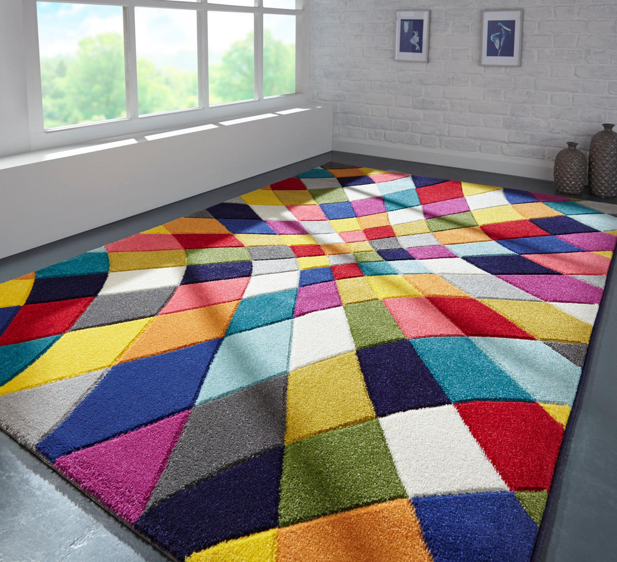 TEPPICH Geometrisch-Design, hochdicht, mit Jute-Rücken MEON KARL, Multi 80x150 cm - Multicolor, Textil (80/150cm) - KADIMA DESIGN