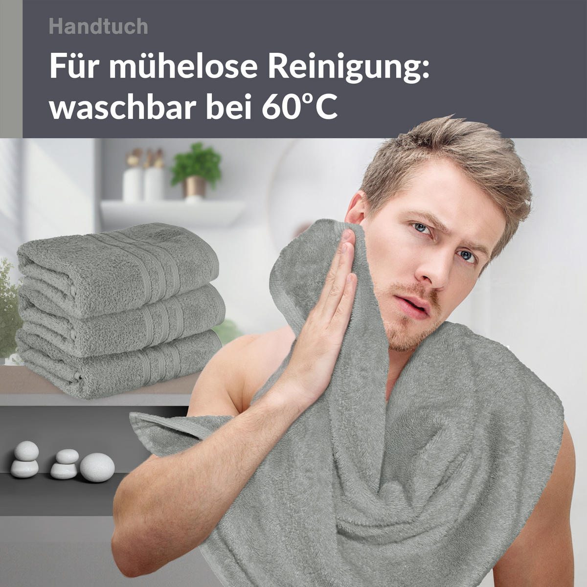 HANDTUCH 50x100 cm London Stein Grau 4er Set - Grau, Textil (50/100cm) - Lashuma