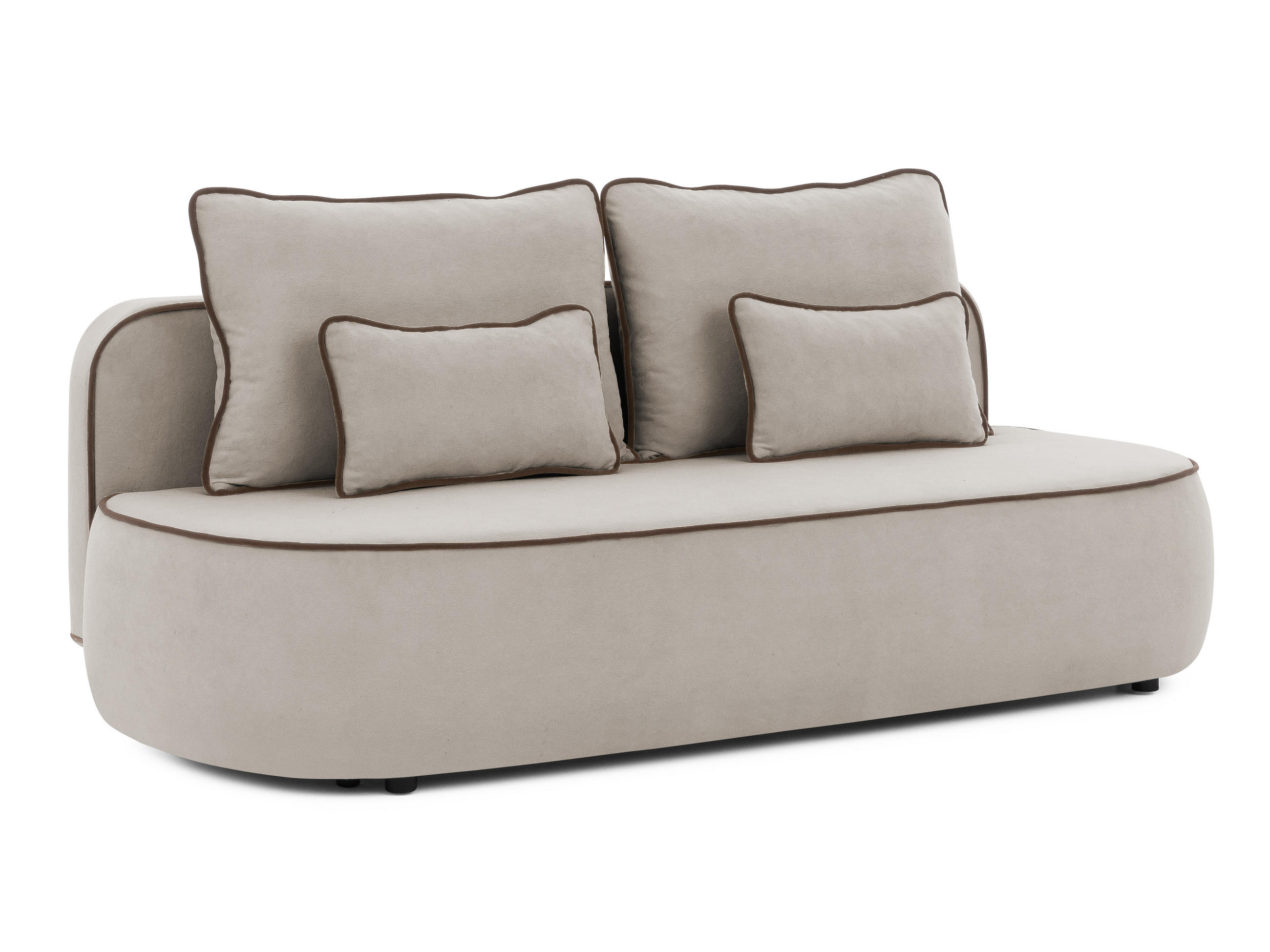 KINDERSOFA Vero im modernen und abgerundeten Design mit Schlaffunktion und Bettkasten aus Taupe Plüschstoff mit brauner Paspel - Taupe/Schwarz, Holz/Kunststoff (210/90/98cm) - S-Style Möbel