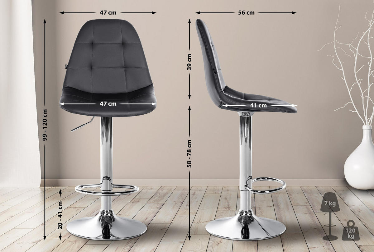 BARHOCKER Metall schwarz - Schwarz, Textil/Metall (47/58/56cm) - CLP