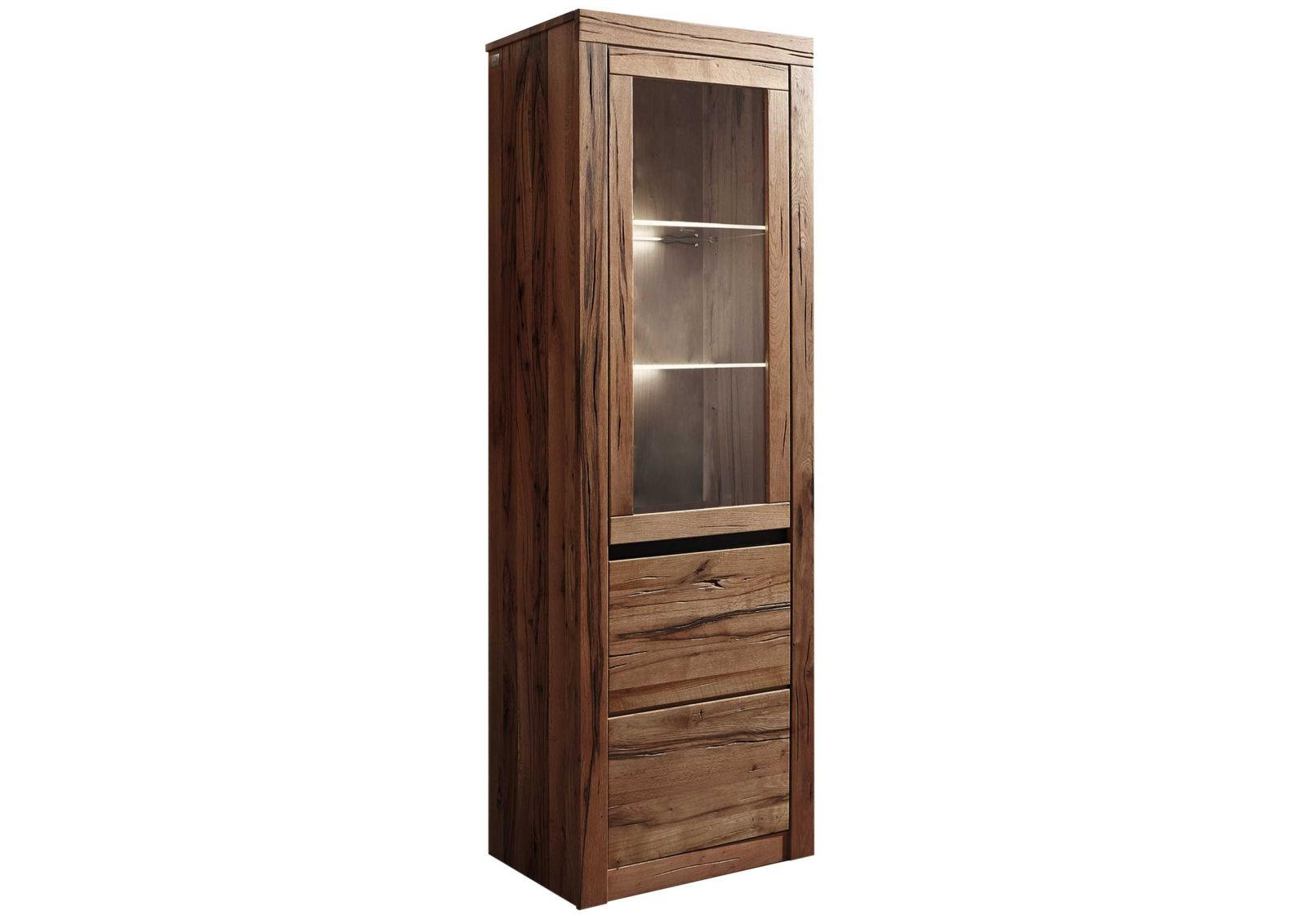 VITRINE Wild-/Zerreiche 62x42x191 Tabacco brown geölt MONTREUX #320 - Braun, Holz (62/191/42cm) - Massivmoebel24
