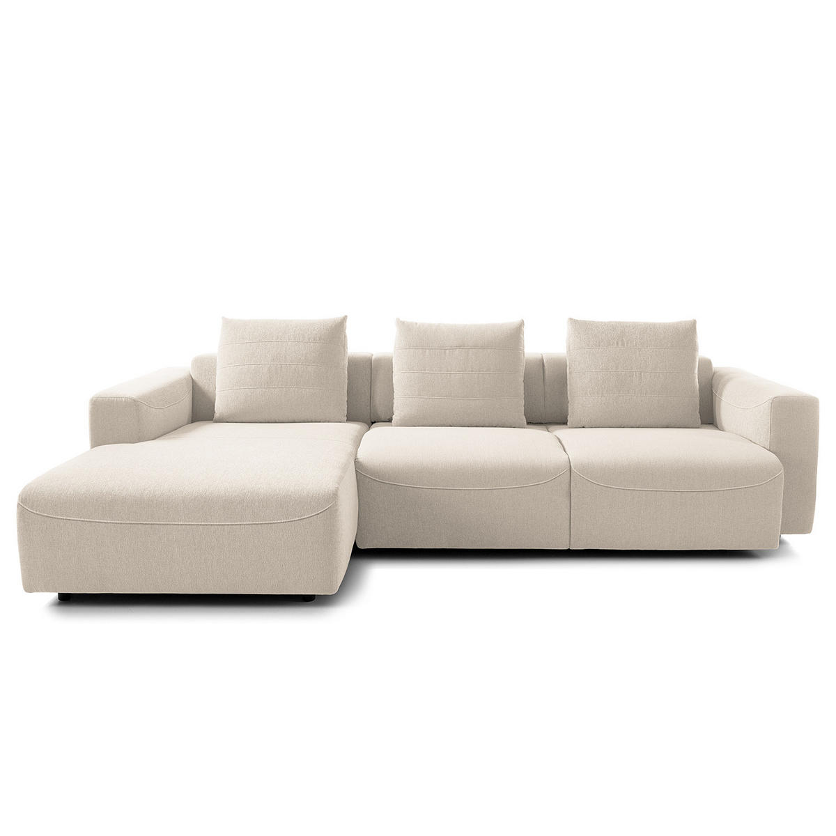 2,5-SITZER ECKSOFA mit Longchair - Webstoff - Beige/Schwarz, Kunststoff/Textil (286/170cm) - home24