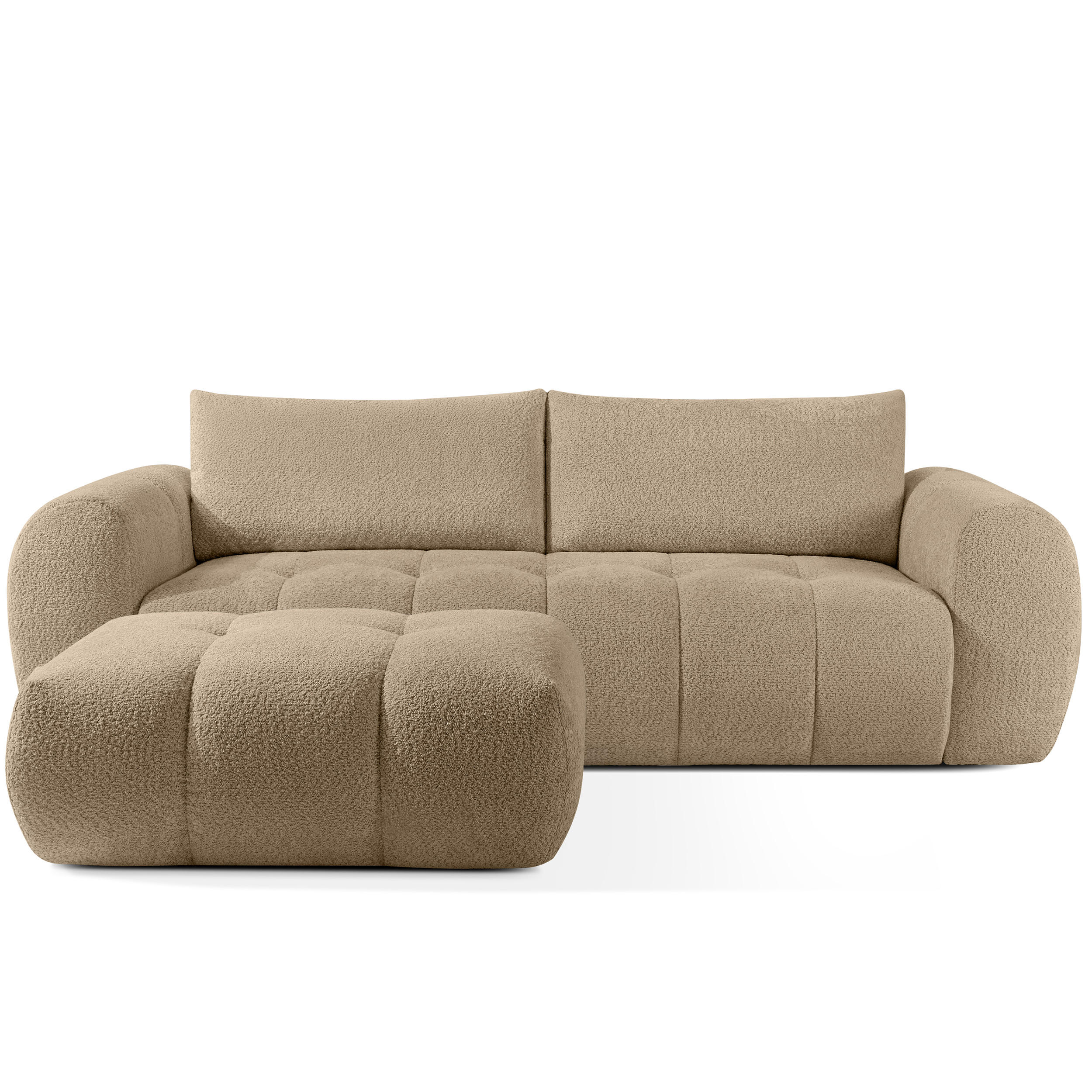 SOFA LIRA mit Pouf, Beige, Bouclé - Beige, Holz/Holzwerkstoff (96/43/50cm) - KONSIMO®