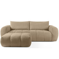 SOFA LIRA mit Pouf, Beige, Bouclé - Beige, Holz/Holzwerkstoff (96/43/50cm) - KONSIMO®
