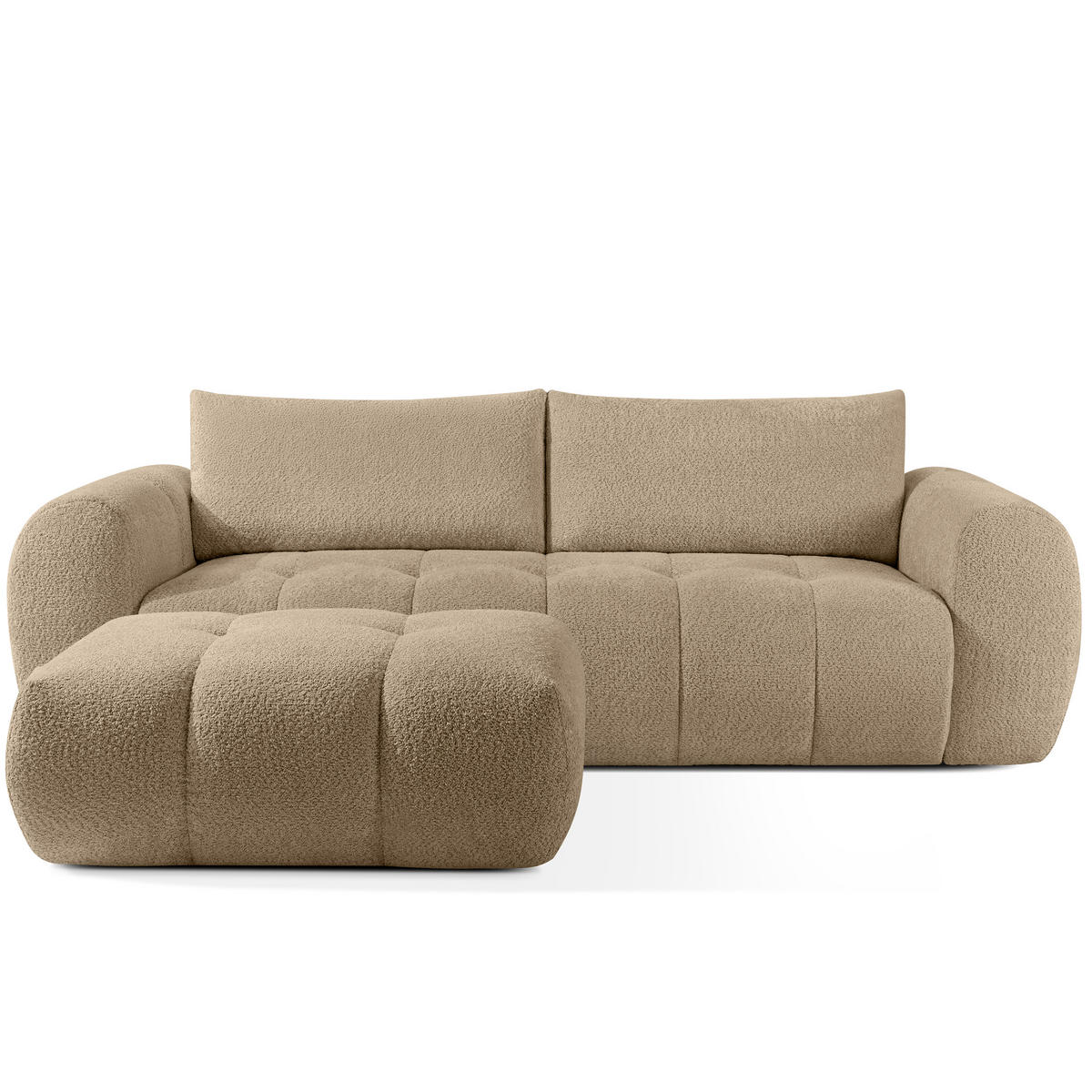 SOFA LIRA mit Pouf, Beige, Bouclé - Beige, Holz/Holzwerkstoff (96/43/50cm) - KONSIMO®