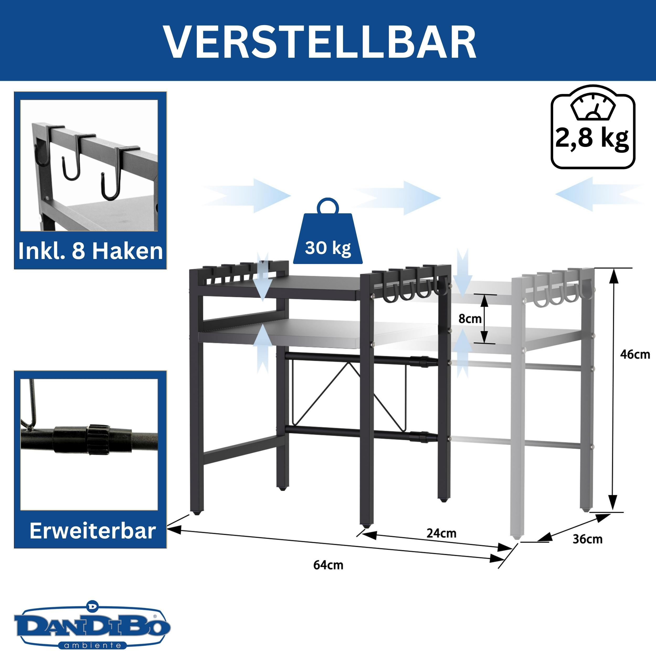 KÜCHENREGAL Erweiterbar 40 - 64 cm Breite Metall - Schwarz, Metall (64/46/36cm) - DanDiBo