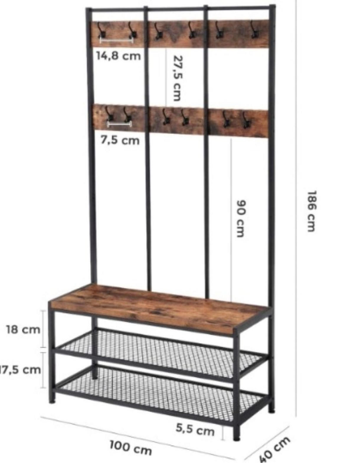 KLEIDERSTÄNDER, braun 100/40/186cm - Braun, Holzwerkstoff (100/186/40cm) - Rebiko
