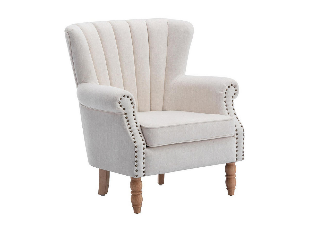 SESSEL - Stoff mit Nieten - Cremefarben - BATOUMI - Creme, Textil (78/90/72cm) - Vente-Unique