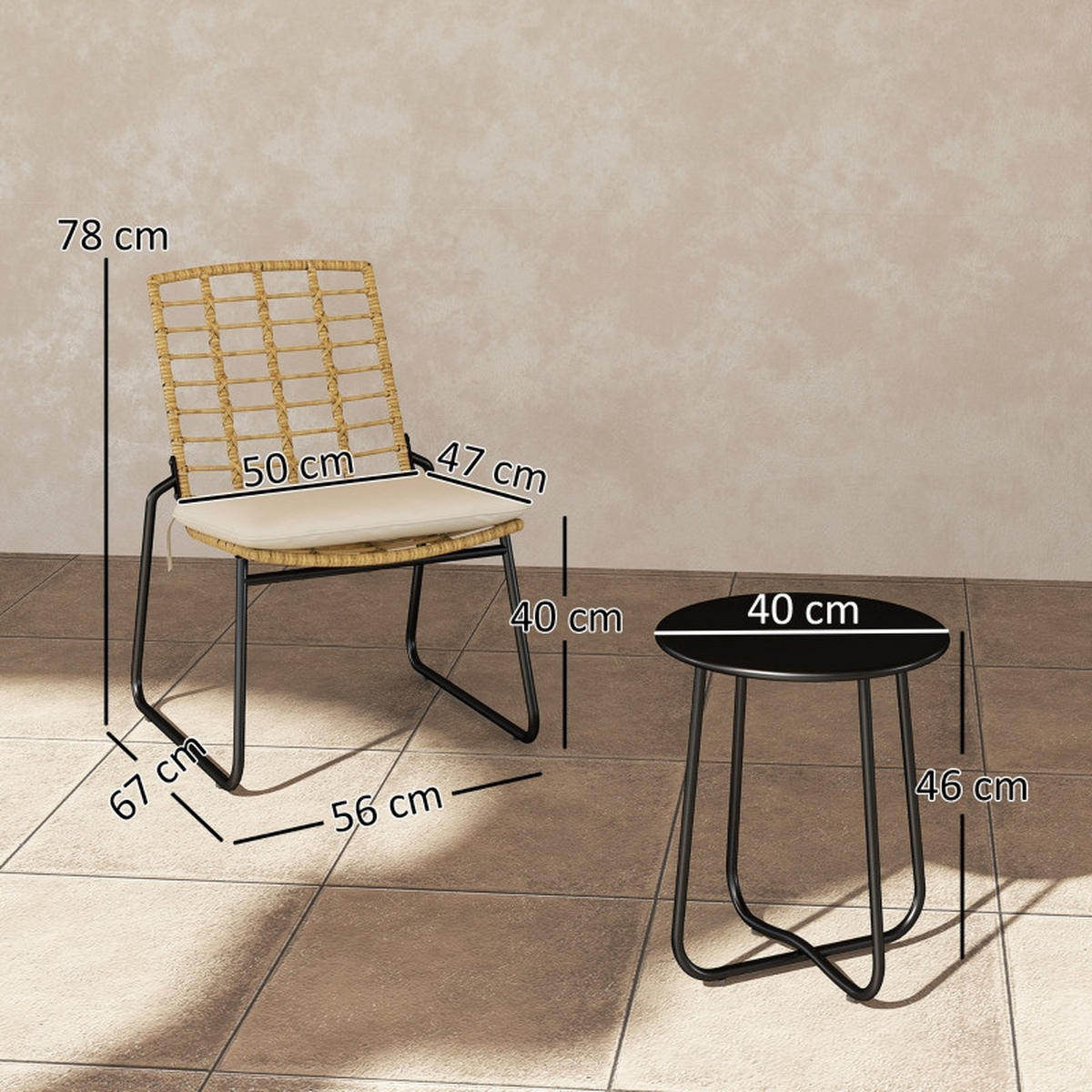 RATTAN GARTENMÖBEL SET 3-tlg. Beige & Braun für 2 Personen mit Stapelbaren Stühlen - Beige, Metall - ComfortXL