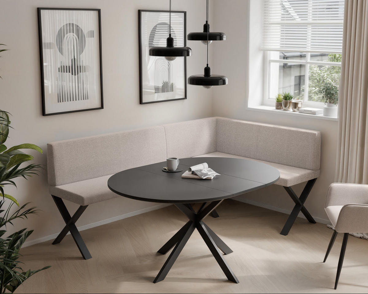 ECKBANK rechts VERO X Webstoff glatt, 142/196 cm Creme - Creme, Textil/Metall (142/196cm) - Idohome