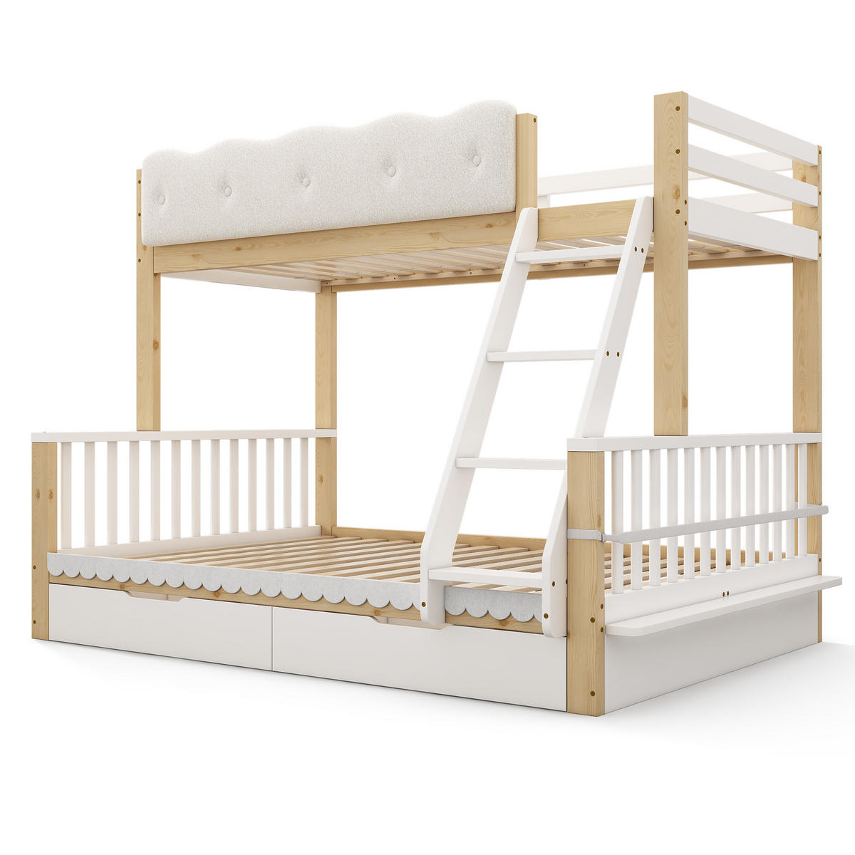 ETAGENBETT 90/140/200 cm DE-32503 mit Wolken-Geländer Weiß/Eiche - Eichefarben, Holz (90/200cm) - ComfortXL