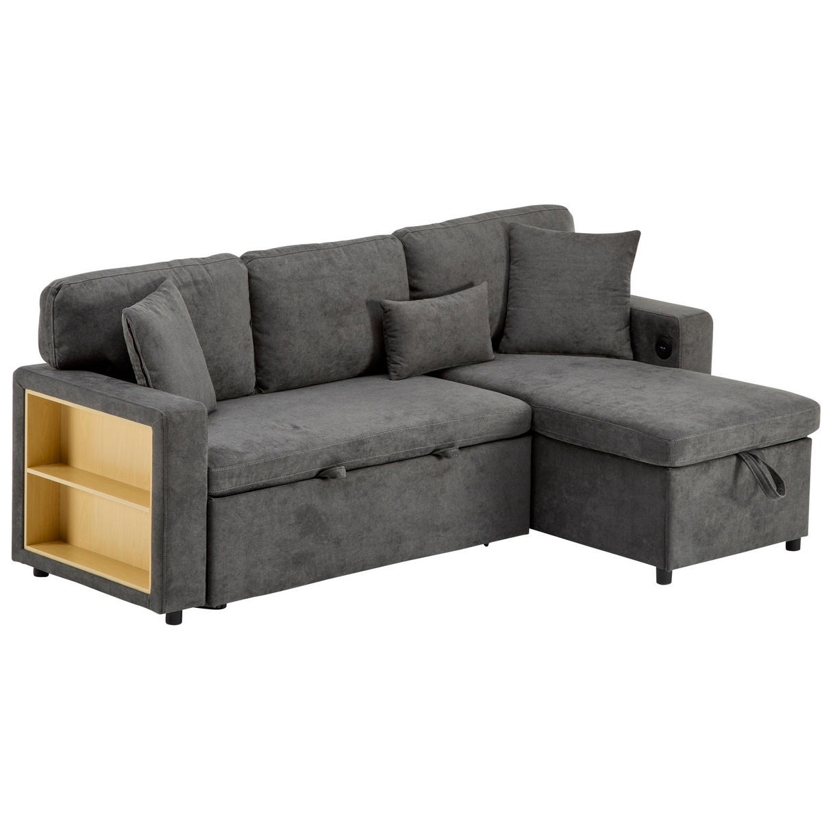 SCHLAFSOFA aus Oxford-Stoff 214x131x87 cm Dunkelgrau mit USB-Anschluss, Bettfunktion und Stauraum - Dunkelgrau, Textil (131/85/215cm) - Modfu