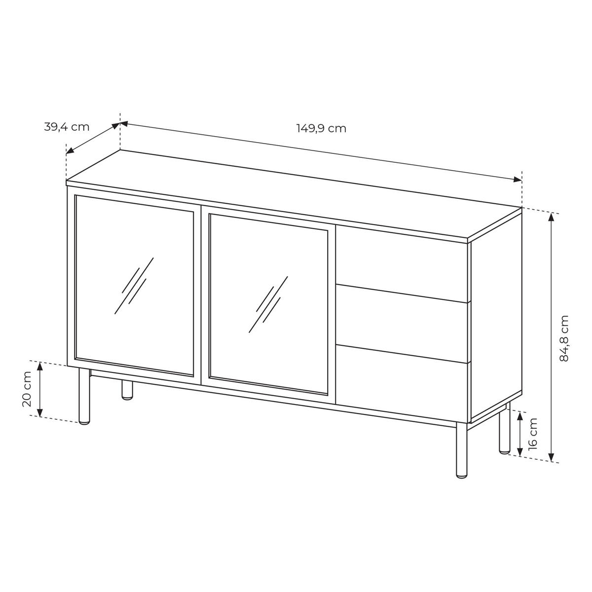SIDEBOARD LAMBERTI 150/85/40 cm mit 3 Schubladen und 2 Türen Schwarz - Goldfarben/Schwarz, Holzwerkstoff (150/85/40cm) - MASSENO