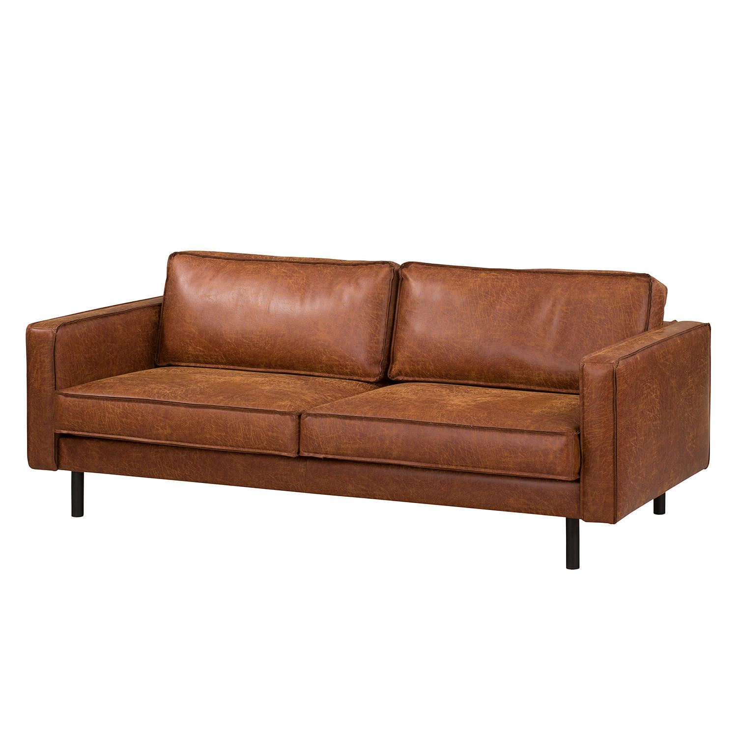 3-SITZER SOFA - Cognac/Schwarz, Leder/Textil (207/81/96cm) - home24