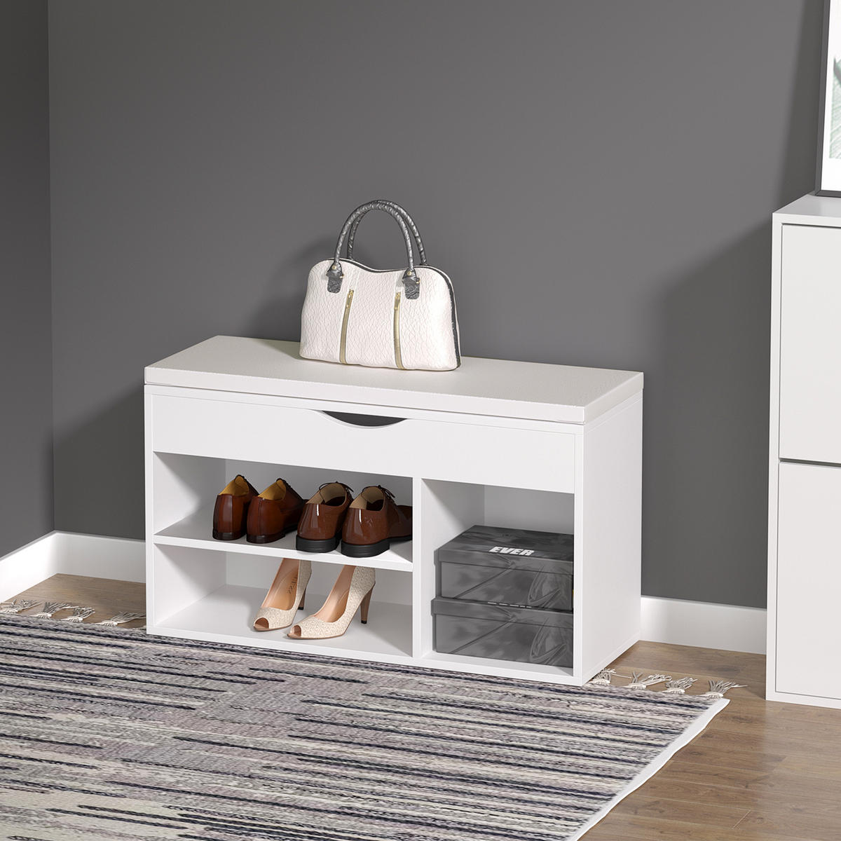 SCHUHBANK Weiß 1 Stück - Weiß, Kunststoff (30/47/80cm) - GiPP