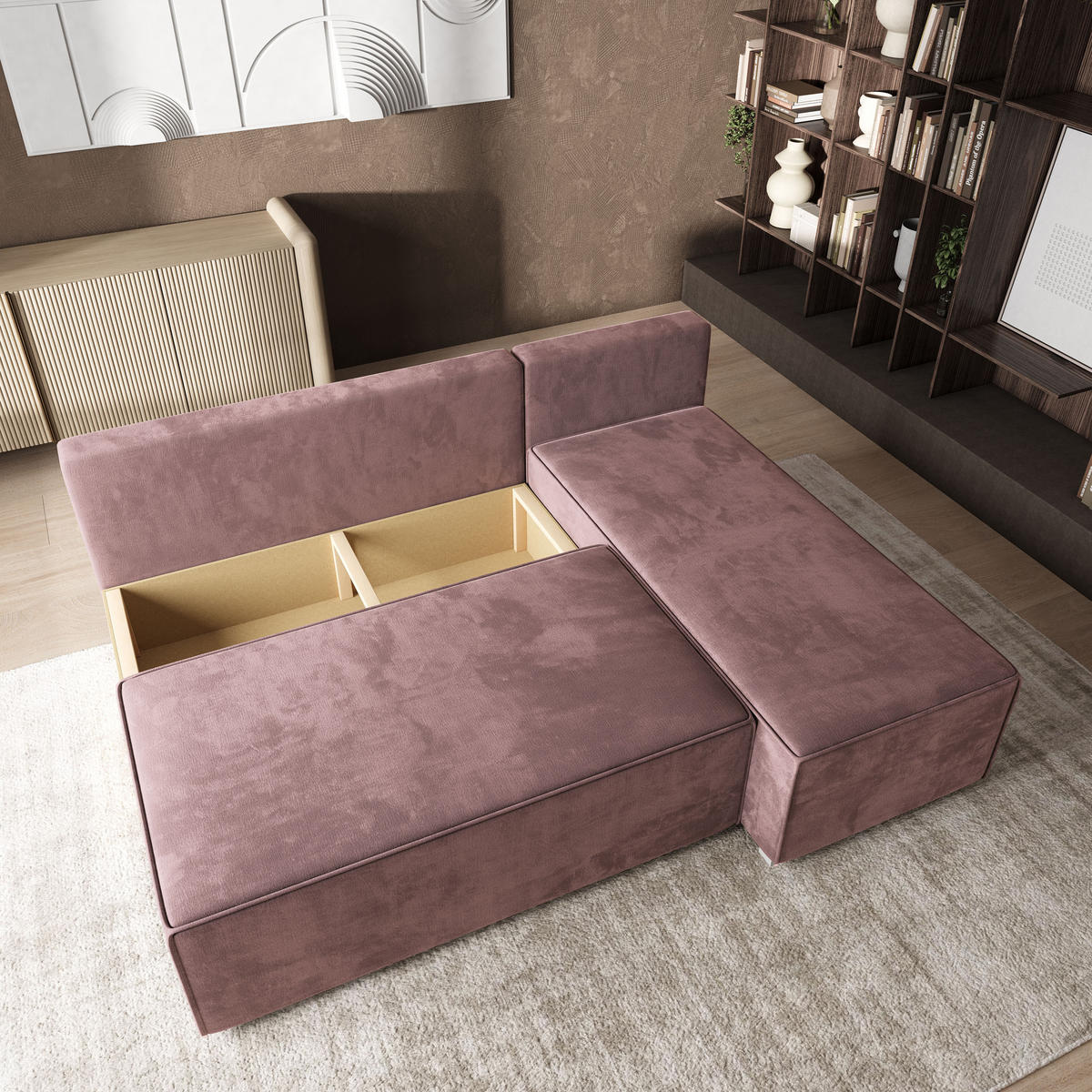 ROHOVÁ SEDAČKA BRISO šeříková - šedá/šeříková, dřevo/textil (200/140cm) - MASSENO