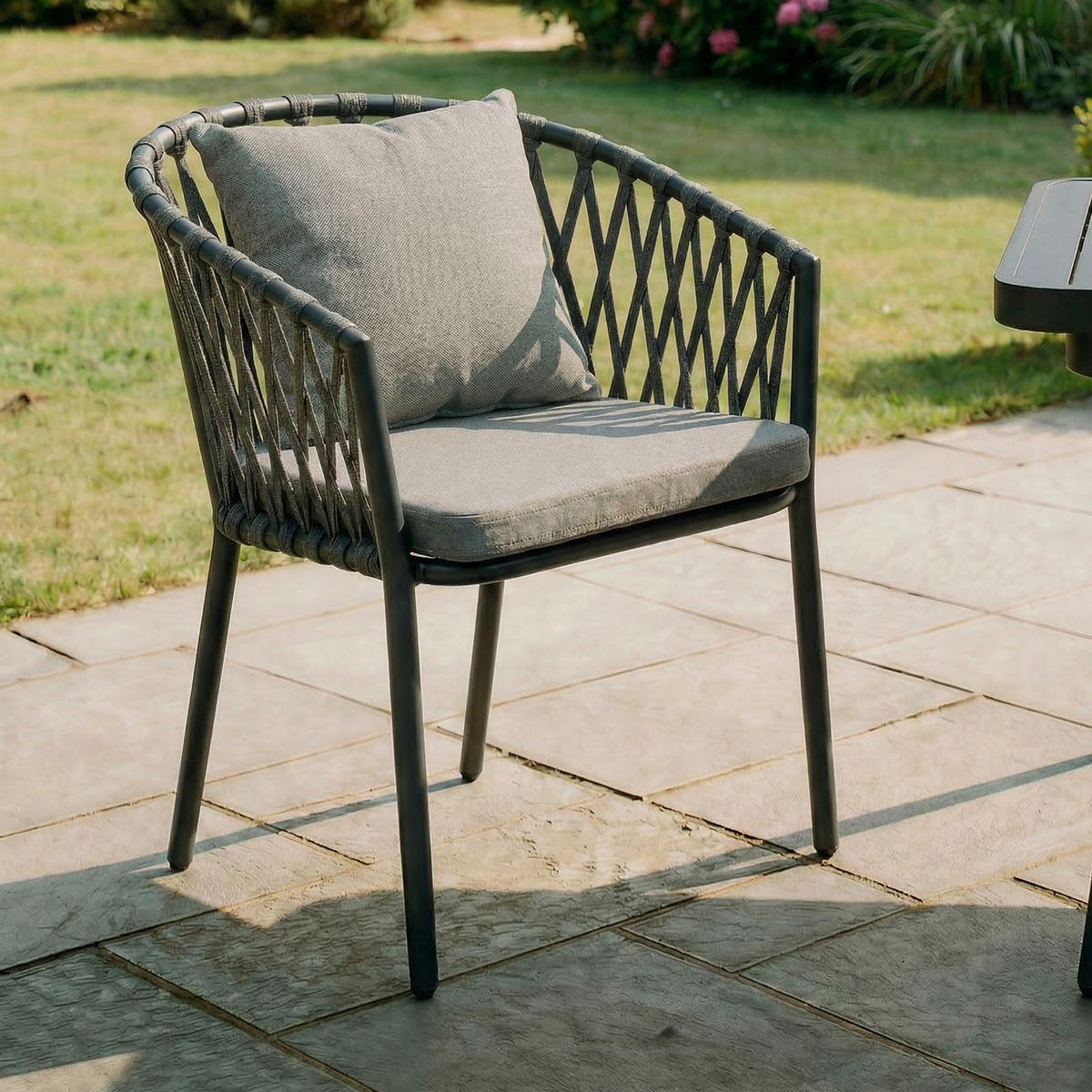 GARTENSTÜHLE SUNNY 6er-Set grau, schwarz - Grau, Textil/Metall (56/78/62cm) - IDIMEX