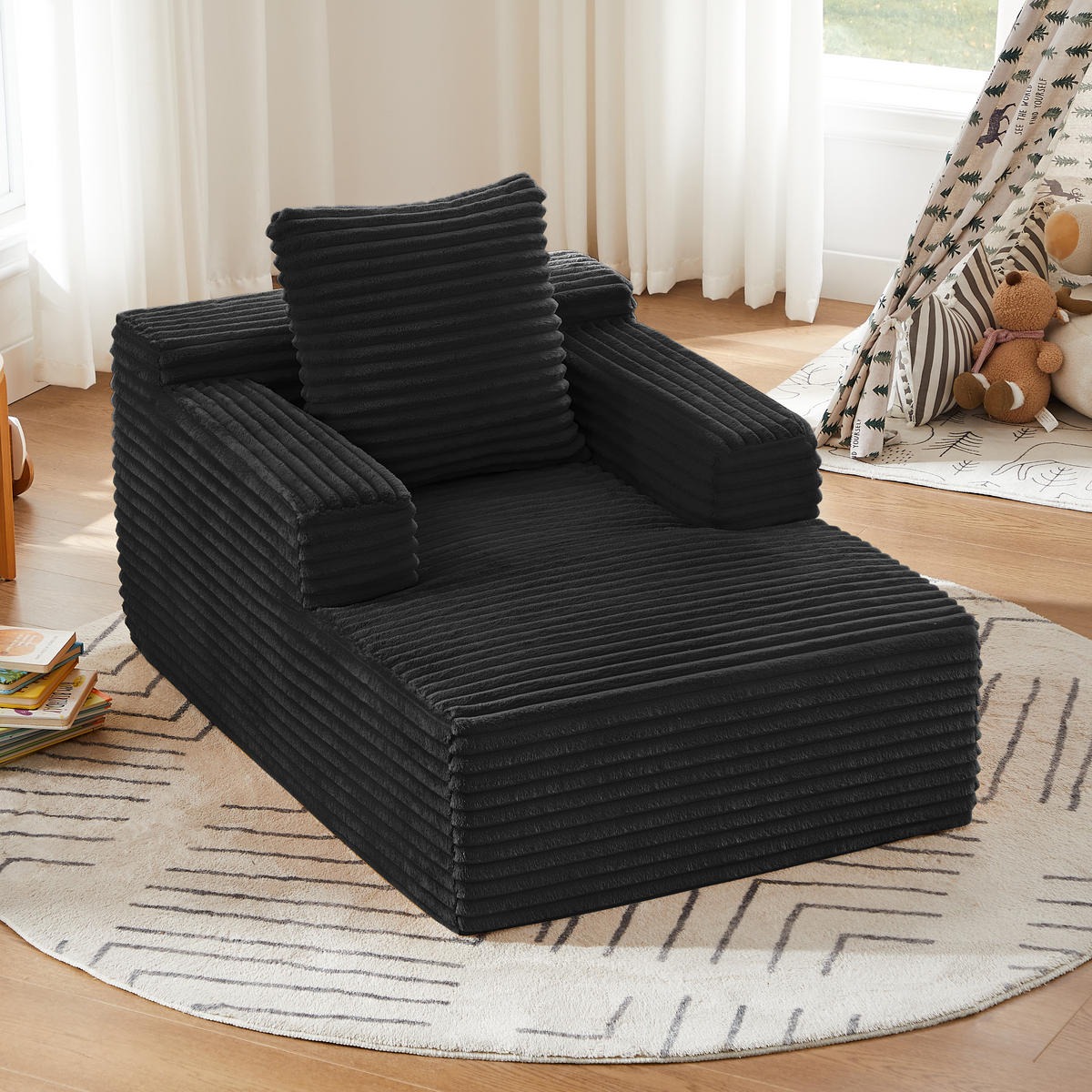 SCHLAFSESSEL DE-34916 Cord mit Schlaffunktion Schwarz - Schwarz, Textil (81/50/117cm) - ComfortXL