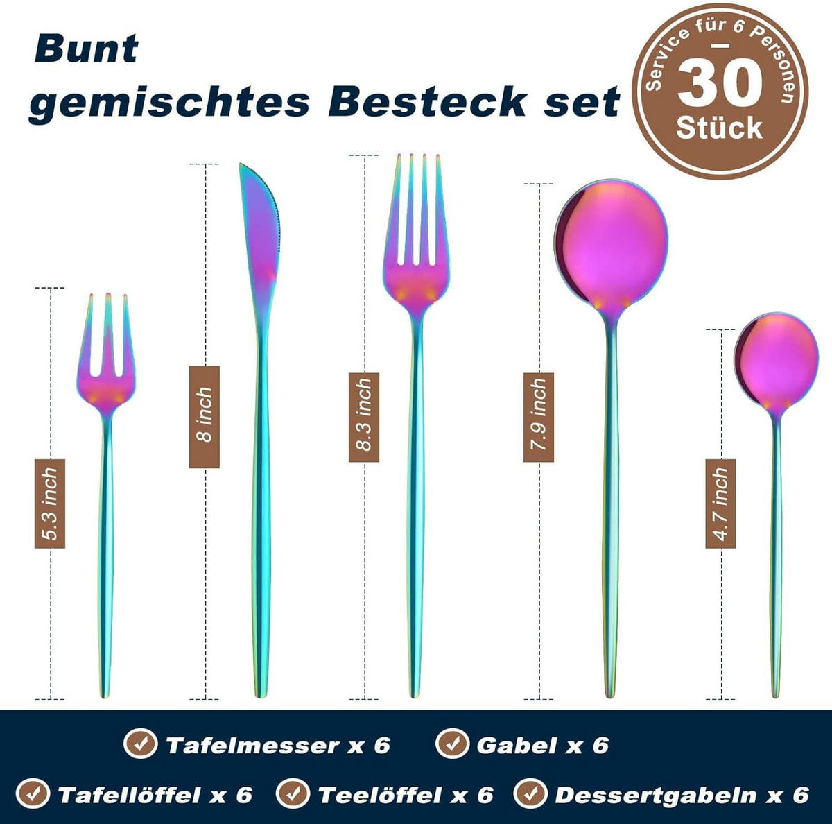 BESTECKSET 6 Personen 30-teilig Edelstahl, Spülmaschinenfest - Multicolor, Metall - Kaket