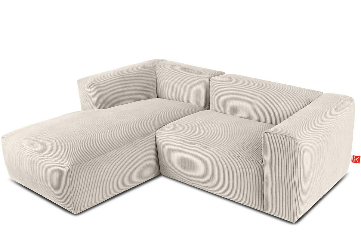 ECKMODULSOFA-LINKS BUFFO 3/4 Sitzer mit extrem weicher Sitzfläche, Kordstoff, cremefarben - Creme, Textil (237/180cm) - KONSIMO®