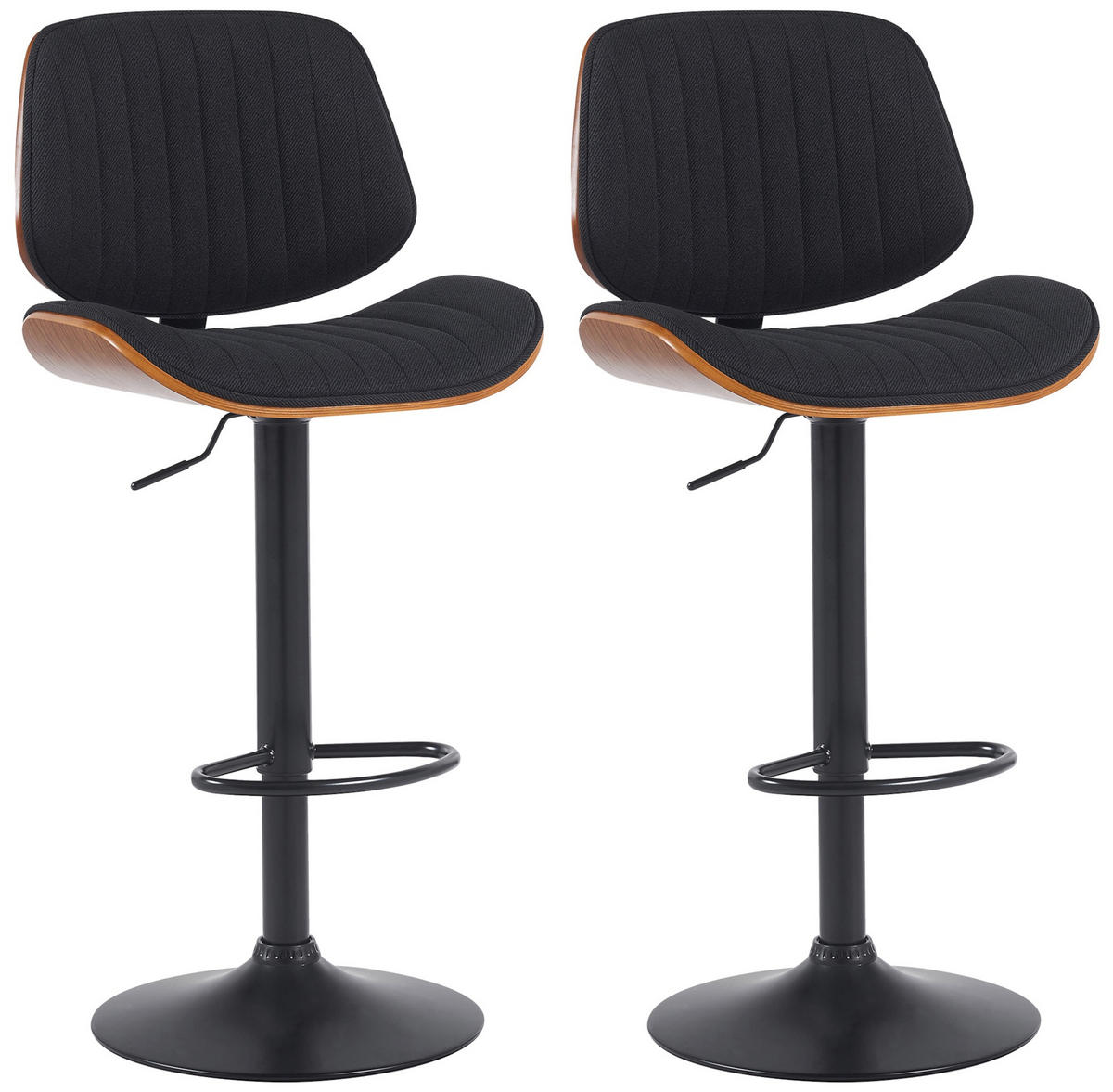 BARHOCKER 2er Set Stoff Walnuss/Schwarz - Walnussfarben/Schwarz, Textil/Metall (50/94/50cm) - CLP