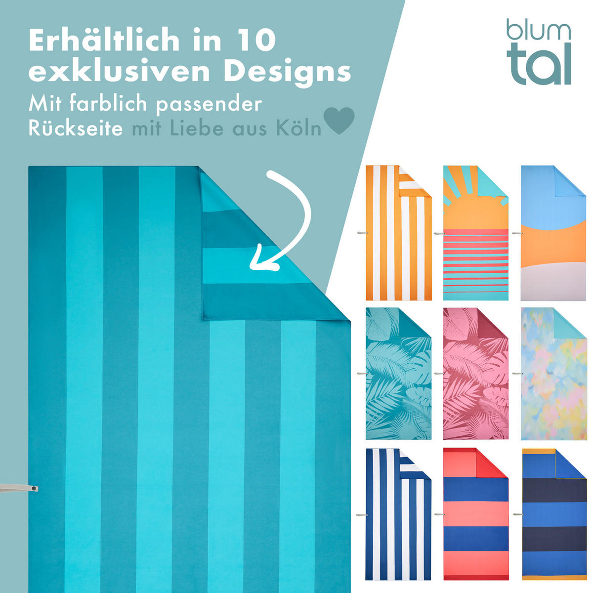 STRANDTUCH Thor 90/180 cm, Türkise Streifen - Türkis/Blau, Textil (90/180cm) - Blumtal