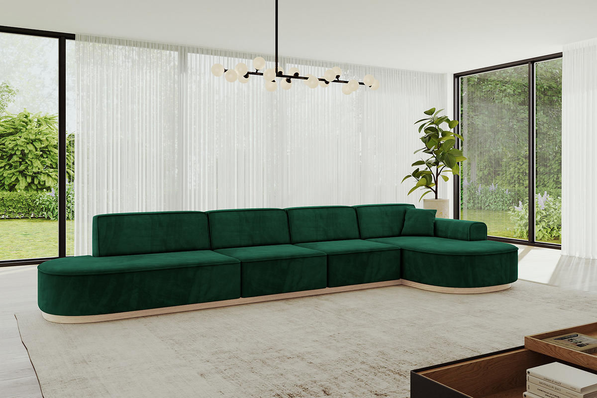 ECKSOFA Ottomane Rechts MARI-L3-v1 - 413x171x83 cm Grün Velours - Grün, Holzwerkstoff/Textil (171/413cm) - ALTDECOR