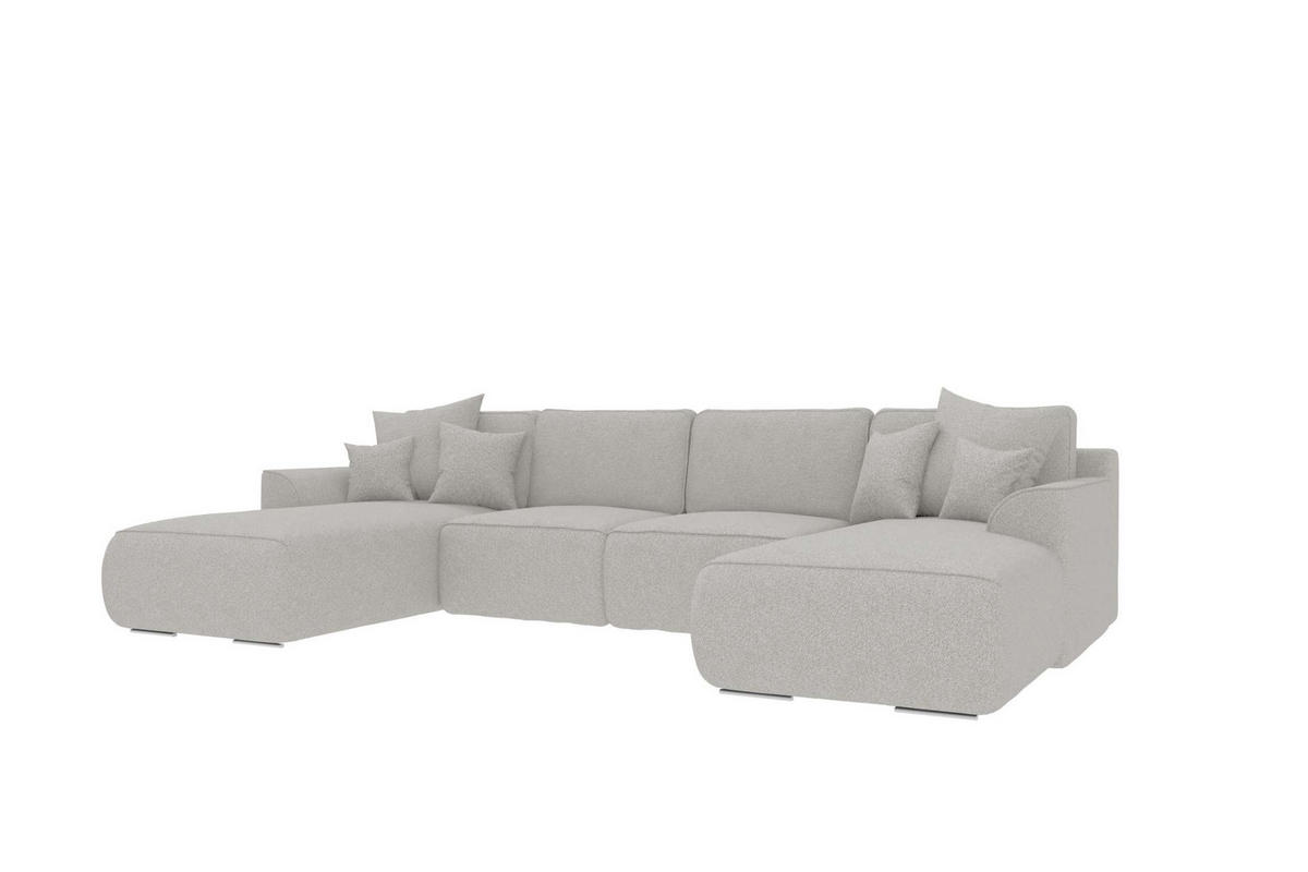 WOHNLANDSCHAFT GUSTO Strukturstoff Hellgrau inkl. Schlaffunktion - Chromfarben/Hellgrau, Kunststoff/Textil (306/96/194cm) - 99rooms