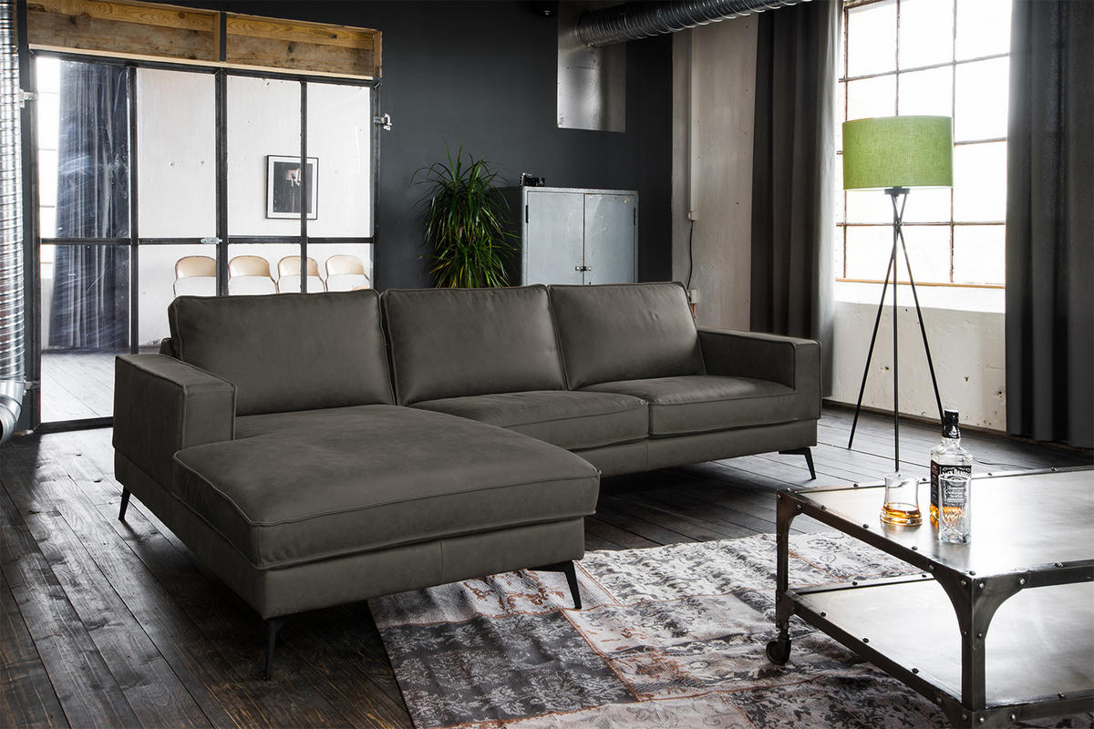 ECKSOFA BLOOM Anthrazit Leder - Anthrazit/Schwarz, Leder (276/177cm) - KAWOLA