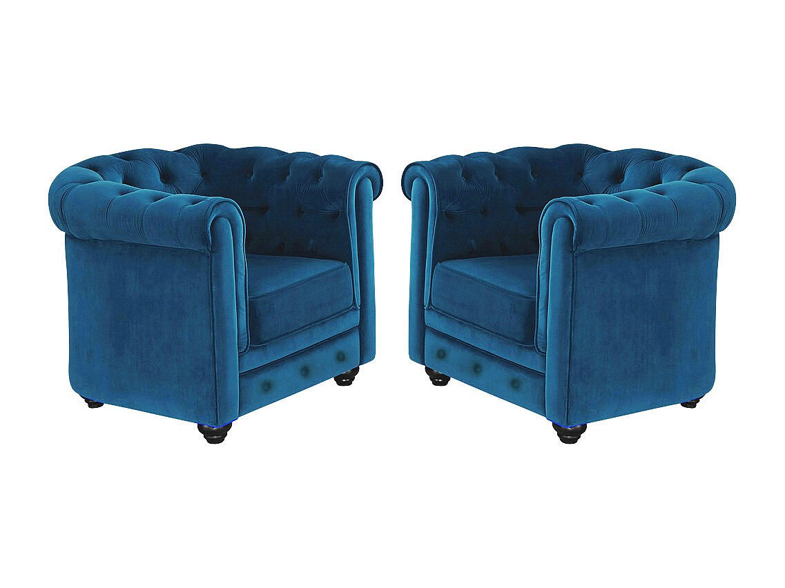 SESSEL 2er-Set - Samt - Grünblau - CHESTERFIELD - Blau, Textil (88/72/78cm) - Vente-Unique