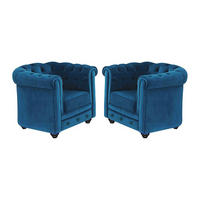 SESSEL 2er-Set - Samt - Grünblau - CHESTERFIELD - Blau, Textil (88/72/78cm) - Vente-Unique