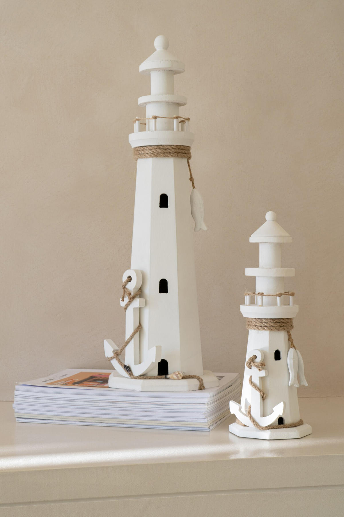 DEKOOBJEKT LEUCHTTURM - Weiß, Holz (10.5/30.5/10.5cm) - J-Line