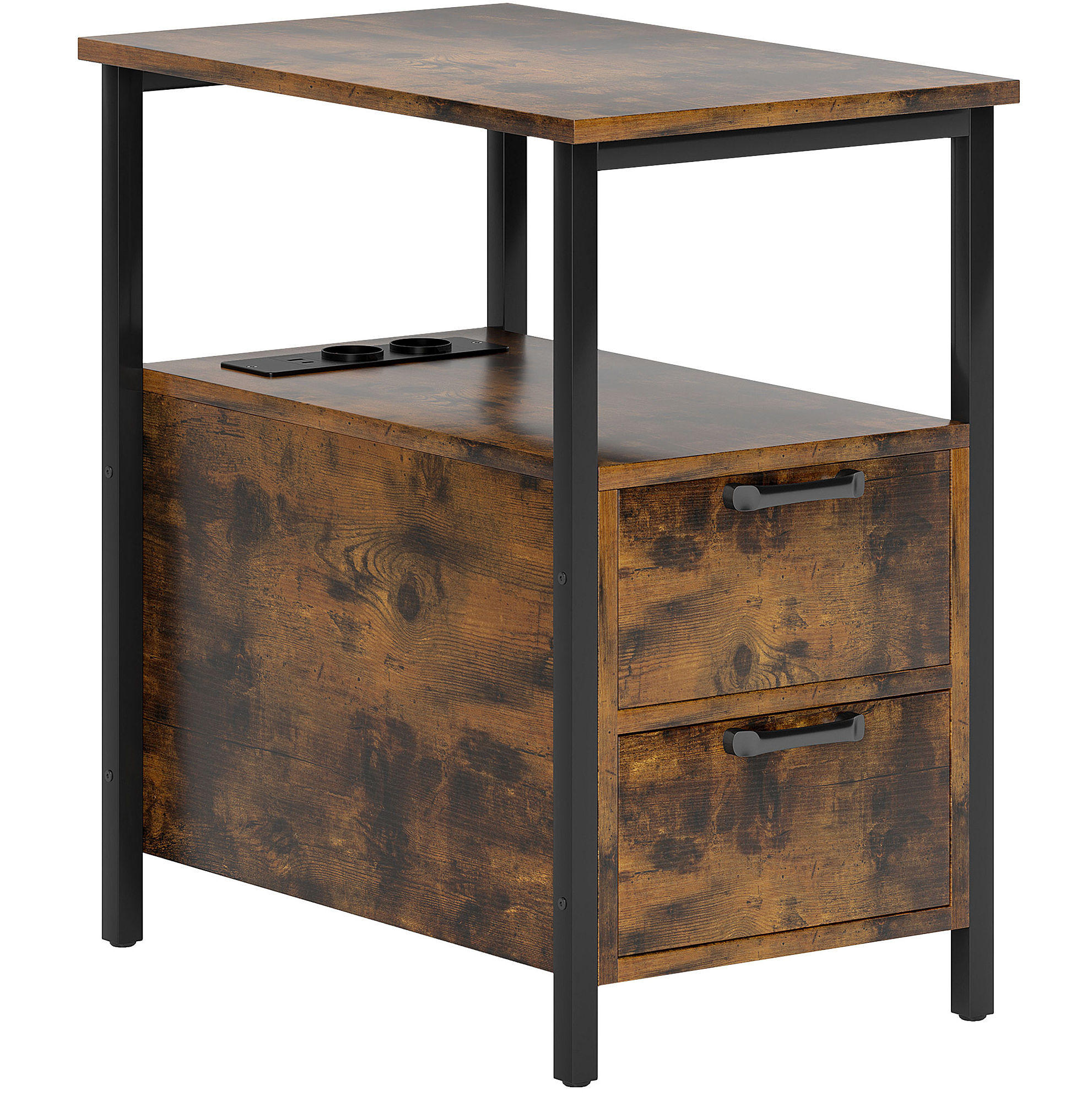 BEISTELLTISCH mit Ladestation 55 x 35 x 58,5 cm Braun mit 2 Schubladen - Braun, Holz (55/35/58.5cm) - Meubliv
