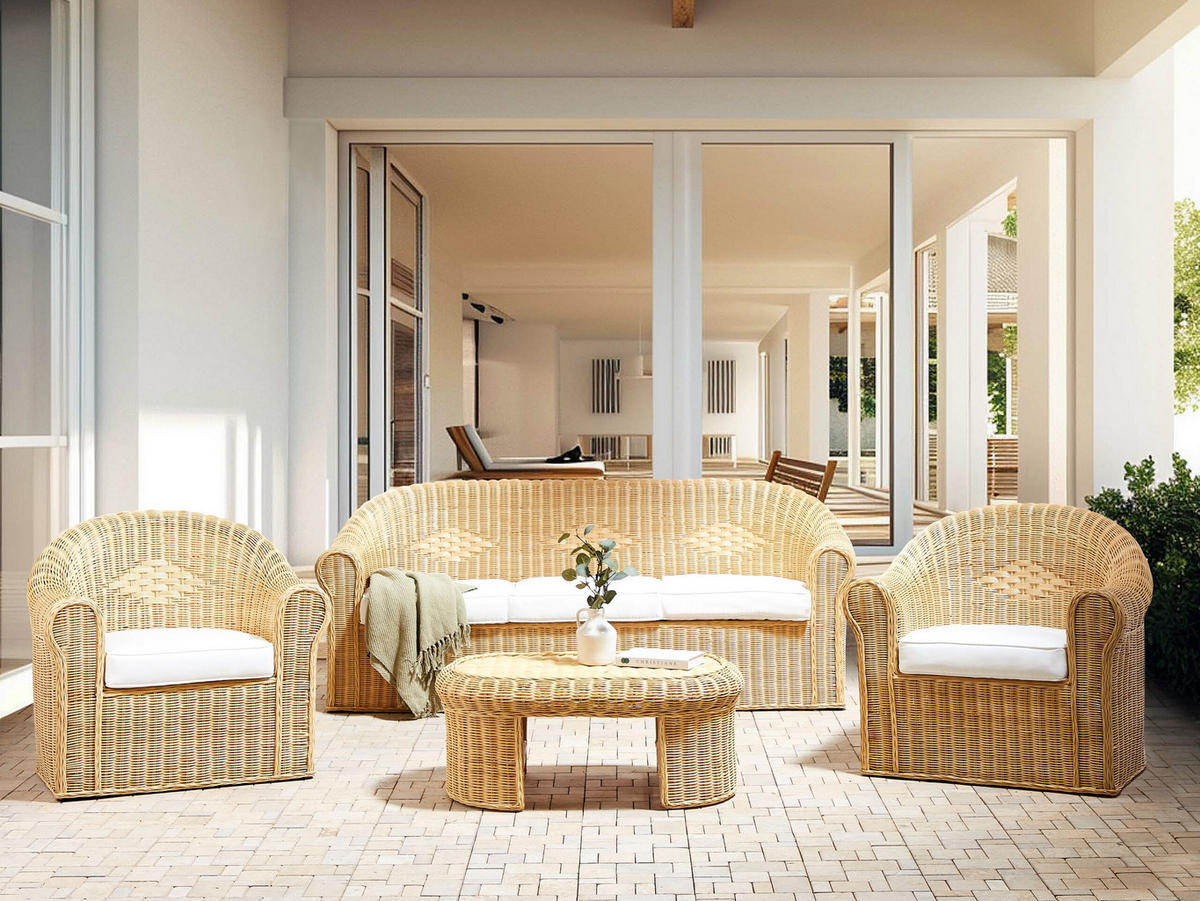 LOUNGE SET 5-Sitzer Rattan naturfarben Auflagen weiß Fracasti - Naturfarben, Naturmaterialen - Beliani