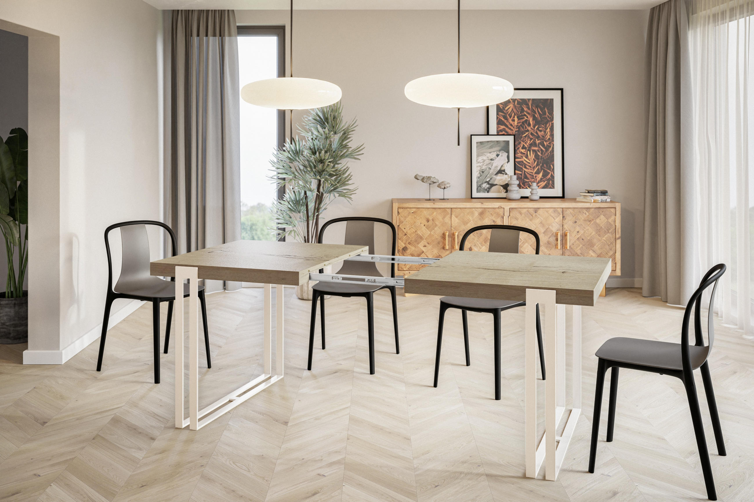 Thumbnail - Alpi-Möbel Esszimmertisch, Natur, Weiß, Holzwerkstoff, Rechteckig, U-Form, 80x77x120 cm, Esszimmer, Tische, Esstische